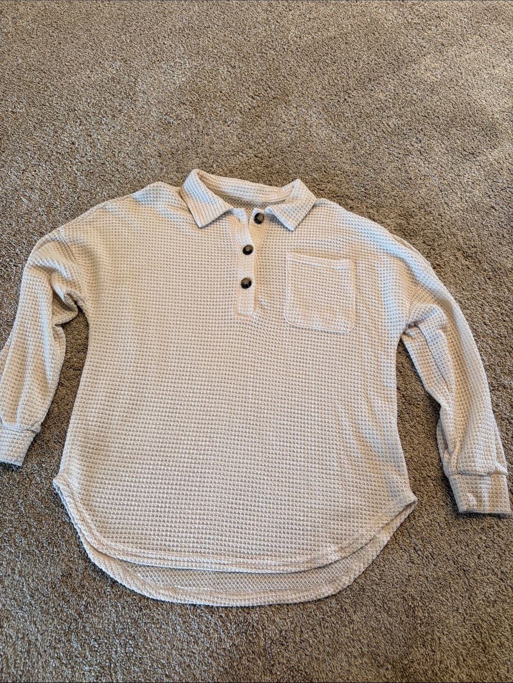 Women's  Waffle Knit Long-Sleeve Top in Cream
